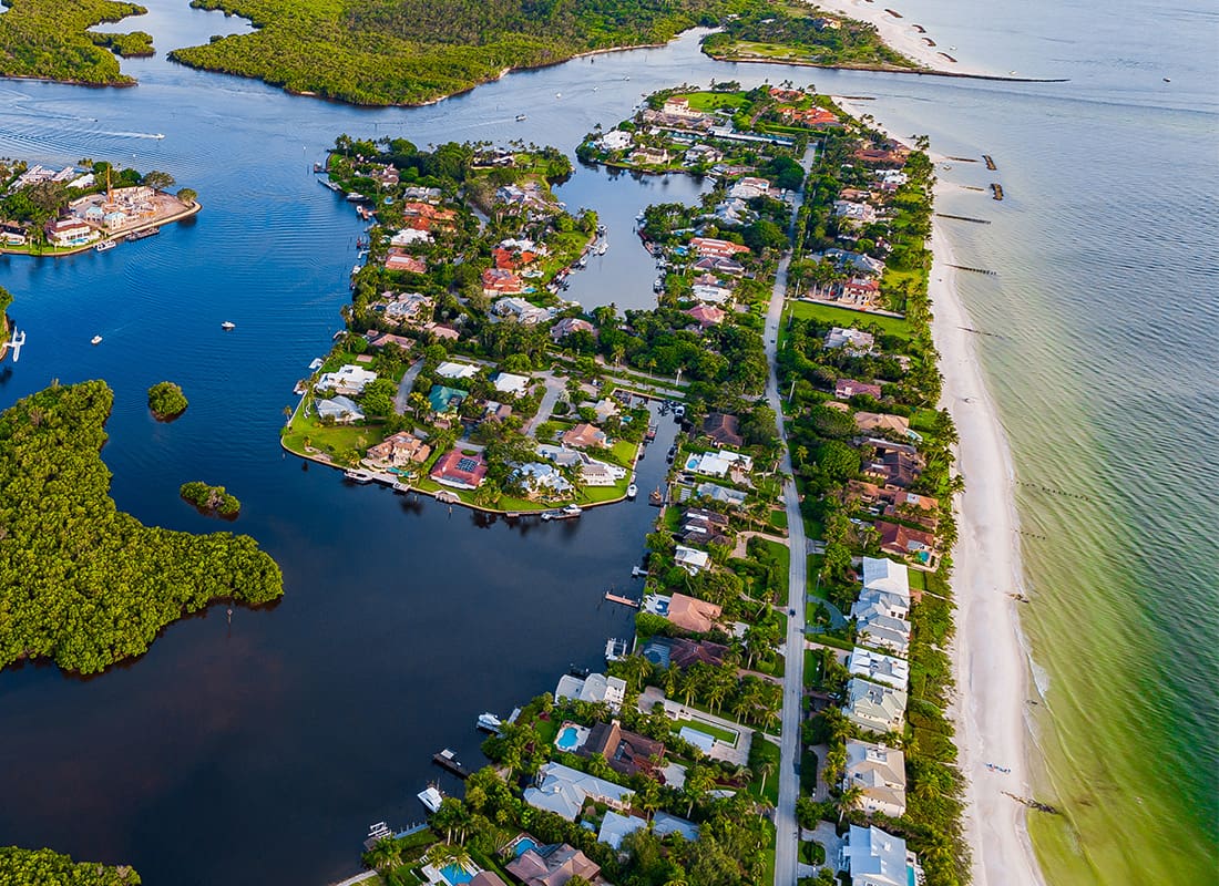 Naples, FL - Aerial View of Naples, FL with Beach View